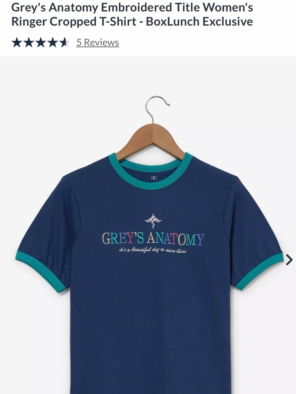 NWT Grey’s Anatomy Embroider Crop T-Shirt